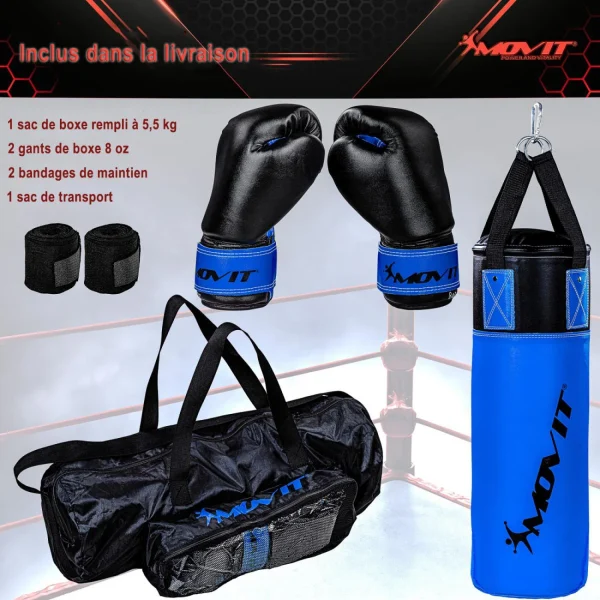 Meilleure affaire 😉 Boxe Movit Kit De Boxe Movit® Avec Sac De Boxe 5,5 Kg, 2 Gants De Boxe 8 Oz, 2 Bandes De Ma 🎁 De super promotions disponibles 4