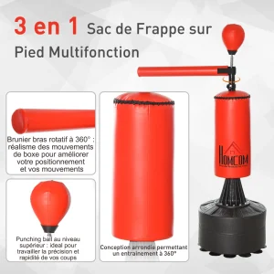 Remise ❤️ Homcom Sac De Frappe Boxe Autoportant Punching Ball Brunier 3 En 1 Rouge Noir 👏 mode pas cher 14