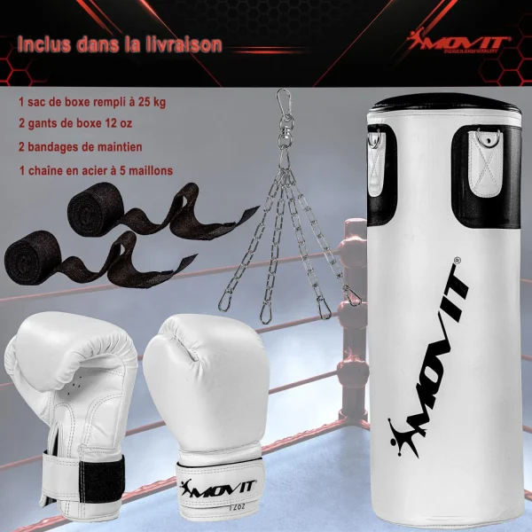 Tout neuf 🤩 Boxe Movit Kit De Boxe Movit® Avec Sac De Boxe 25 Kg, 2 Gants De Boxe 12 Oz, 2 Bandes De Ma ✔️ achetez 4