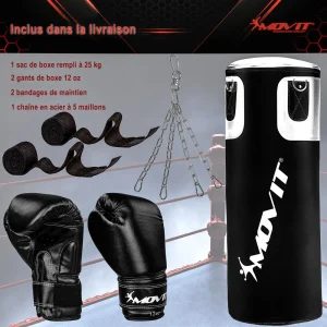 Meilleure vente 🎁 Boxe Movit Kit De Boxe Movit® Avec Sac De Boxe 25 Kg, 2 Gants De Boxe 12 Oz, 2 Bandes De Ma 🧨 Vente 12