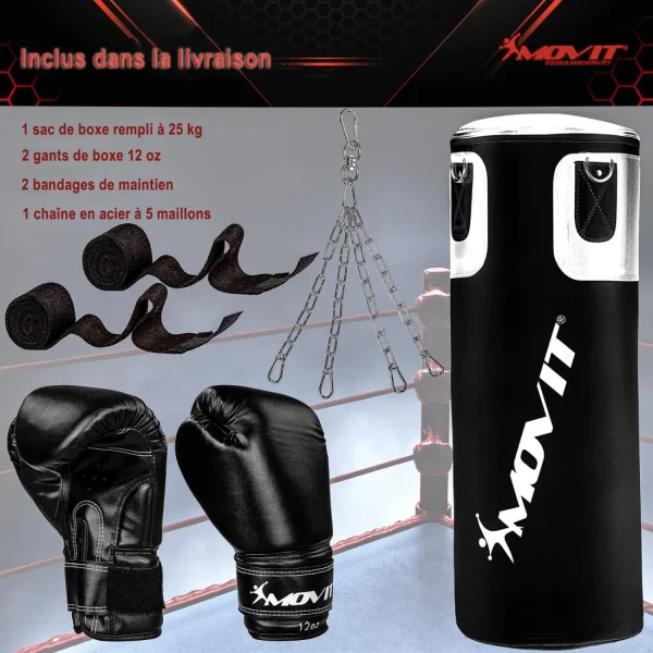 Meilleure vente 🎁 Boxe Movit Kit De Boxe Movit® Avec Sac De Boxe 25 Kg, 2 Gants De Boxe 12 Oz, 2 Bandes De Ma 🧨 Vente 4